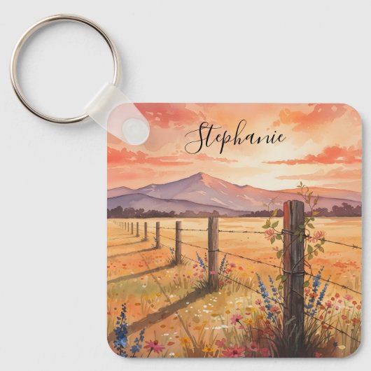 Personalized Wildflower Sunset Charm Sleutelhanger (Voorkant)