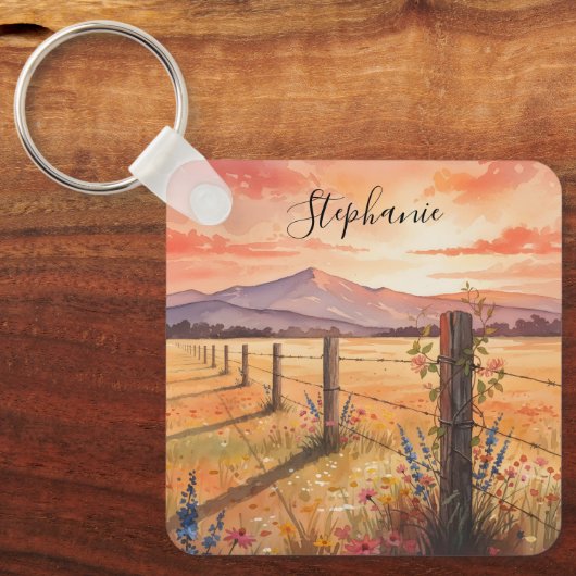 Personalized Wildflower Sunset Charm Sleutelhanger (Voorkant)