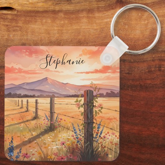 Personalized Wildflower Sunset Charm Sleutelhanger (Achterkant)