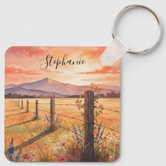 Personalized Wildflower Sunset Charm Sleutelhanger (Achterkant)