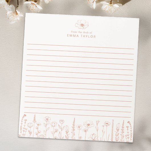 Personalized Wildflower Terracotta Desk Notepad Notitieblok