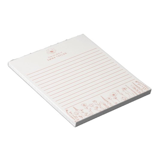 Personalized Wildflower Terracotta Desk Notepad Notitieblok (Schuin)