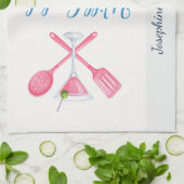 Personalized Will Cook for Cocktails Funny Elegant Theedoek (Gevouwen)