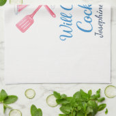 Personalized Will Cook for Cocktails Funny Elegant Theedoek (Gevouwen)