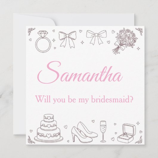 Personalized Will You Be My Bridesmaid Card  Kaart (Voorkant)