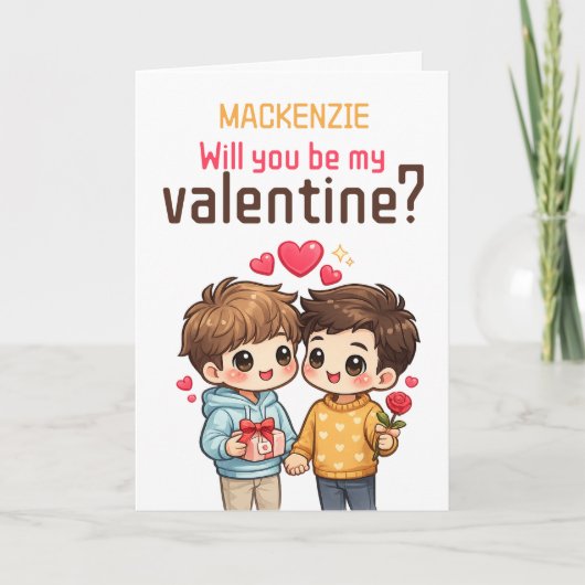 Personalized Will You Be My Valentine Gay Couple Feestdagen Kaart (Voorkant)