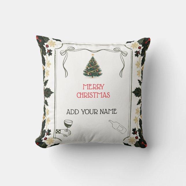 Personalized Wine Lover Christmas Tree Pillow Kussen (Voorkant)