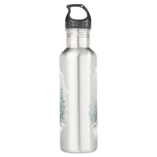 Personalized Winter Bear Water Bottle Waterfles (Achterkant)