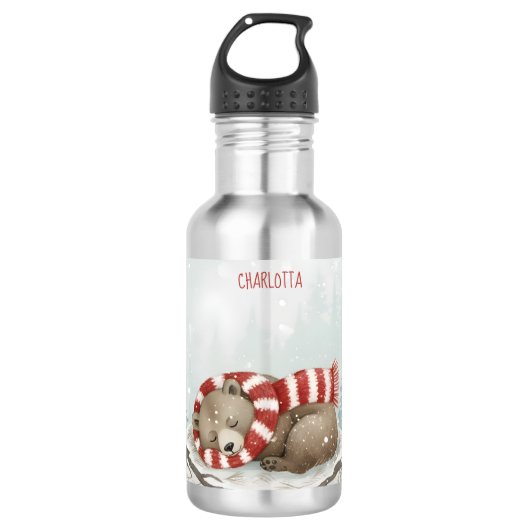 Personalized Winter Bear Water Bottle Waterfles (Voorkant)