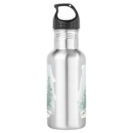 Personalized Winter Bear Water Bottle Waterfles (Achterkant)