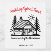 Personalized Winter Cabin Holiday Spiced Mead Wijn Etiket (Enkel label)