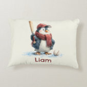 Personalized Winter Penguin Baseball Kid Accent Kussen (Achterkant)