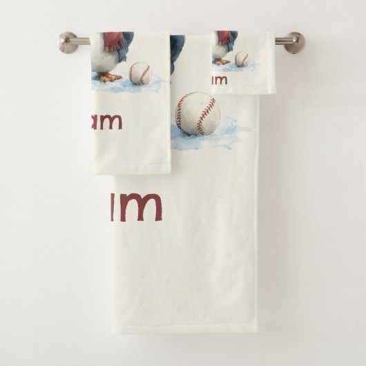 Personalized Winter Penguin Baseball Kid Bad Handdoek (Insitu)