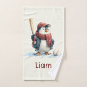 Personalized Winter Penguin Baseball Kid Bad Handdoek (Handdoek)