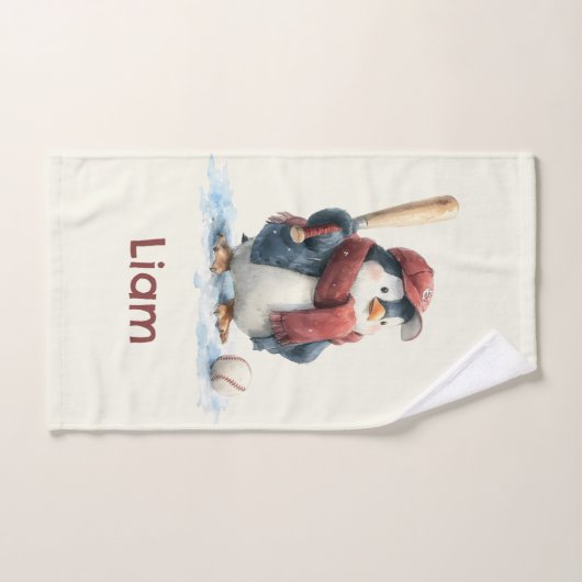 Personalized Winter Penguin Baseball Kid Bad Handdoek (Handdoek)