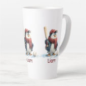 Personalized Winter Penguin Baseball Kid Latte Mok (Rechterhoek)