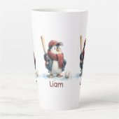 Personalized Winter Penguin Baseball Kid Latte Mok (Voorkant)