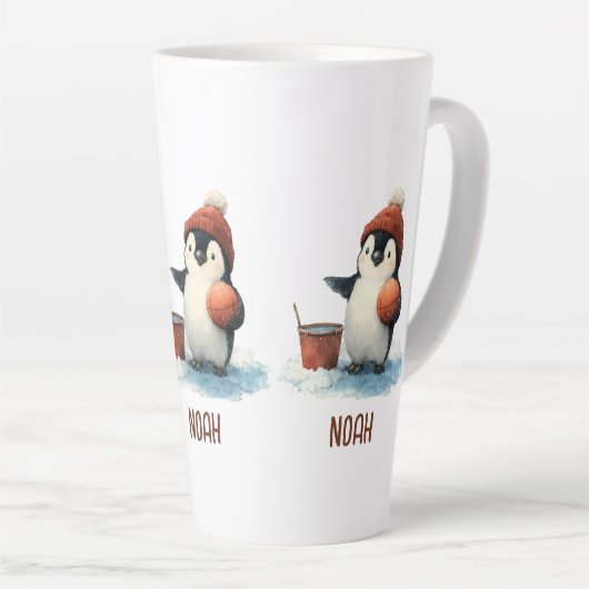 Personalized Winter Penguin Basketball Kid Latte Mok (Rechterhoek)