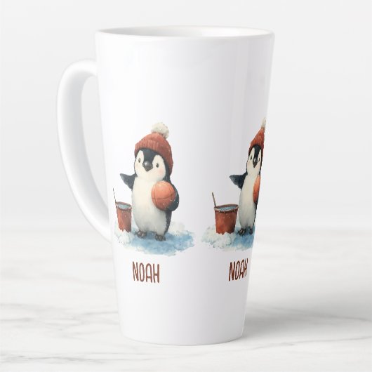 Personalized Winter Penguin Basketball Kid Latte Mok (Linkerhoek)