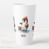 Personalized Winter Penguin Basketball Kid Latte Mok (Voorkant)
