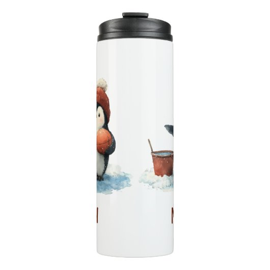 Personalized Winter Penguin Basketball Kid Thermosbeker (Voorkant)