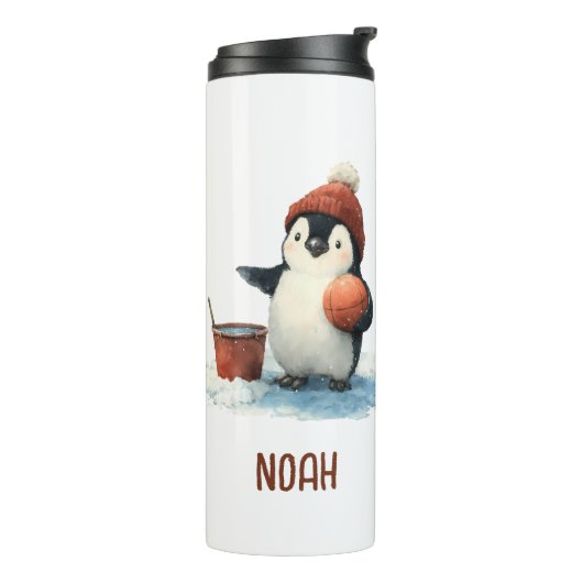 Personalized Winter Penguin Basketball Kid Thermosbeker (Gedraaid links)