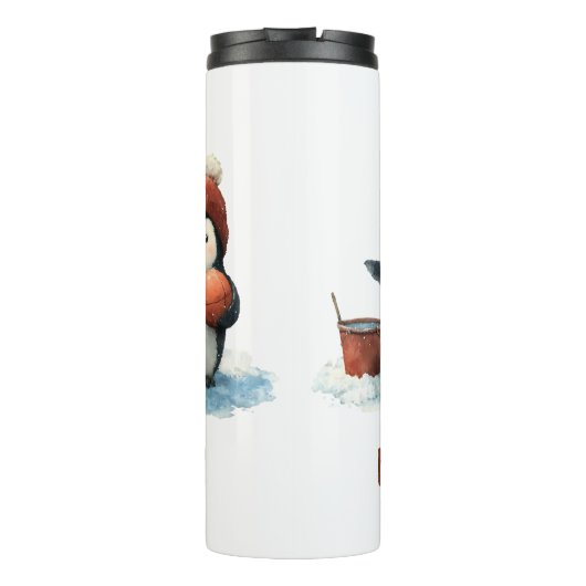 Personalized Winter Penguin Basketball Kid Thermosbeker (Achterkant)