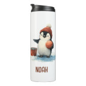 Personalized Winter Penguin Basketball Kid Thermosbeker (Geroteerd rechts)