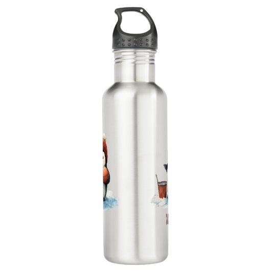 Personalized Winter Penguin Basketball Kid Waterfles (Achterkant)