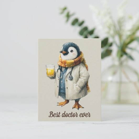Personalized Winter Penguin “Best Doctor Ever” Briefkaart (Staand voorkant)