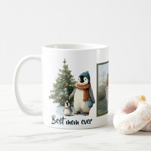 Personalized Winter Penguin “Best Mom Ever” Koffiemok (Met donut)