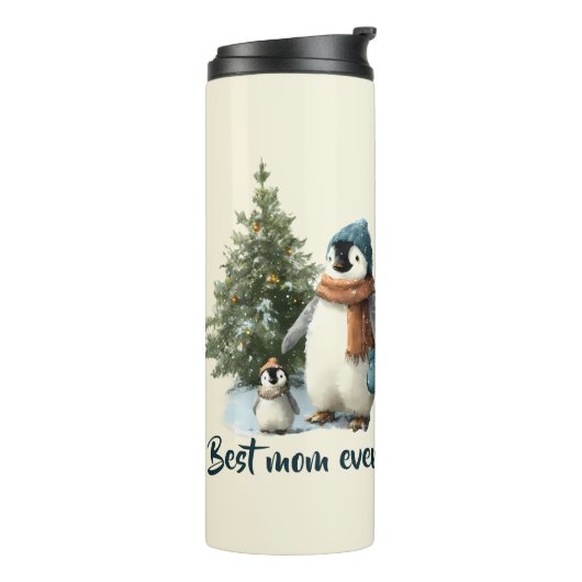 Personalized Winter Penguin “Best Mom Ever” Thermosbeker (Gedraaid links)
