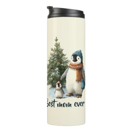 Personalized Winter Penguin “Best Mom Ever” Thermosbeker (Geroteerd rechts)