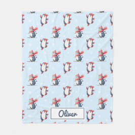 Personalized Winter Penguin Boys Fleece Blanket Deken