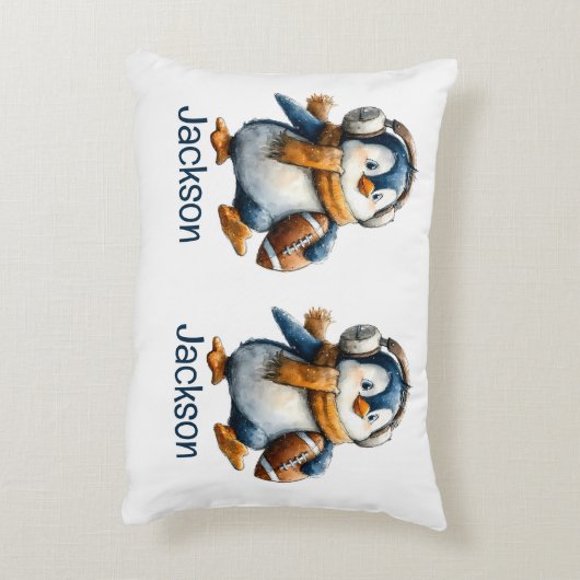 Personalized Winter Penguin Football Kid Accent Kussen (Achterkant (Verticaal))
