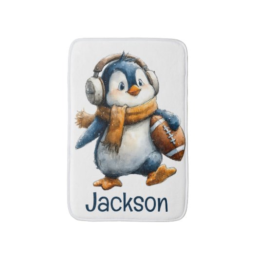 Personalized Winter Penguin Football Kid Badmat (Voorkant Verticaal)
