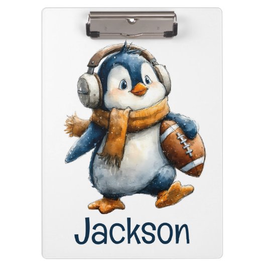 Personalized Winter Penguin Football Kid Klembord (Voorkant)
