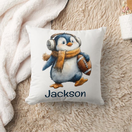 Personalized Winter Penguin Football Kid Kussen (Deken)