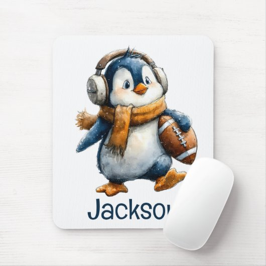 Personalized Winter Penguin Football Kid Muismat (Met muis)