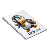 Personalized Winter Penguin Football Kid Notitieboek (Rechterzijde)
