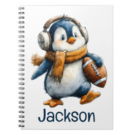 Personalized Winter Penguin Football Kid Notitieboek