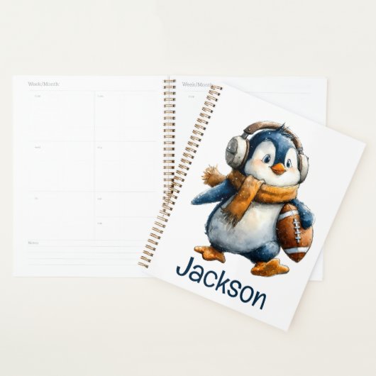 Personalized Winter Penguin Football Kid Planner (Display)