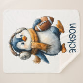 Personalized Winter Penguin Football Kid Sherpa Deken (Voorkant (horizontaal))