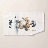 Personalized Winter Penguin Hockey Kid Bad Handdoek (Handdoek)
