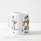 Personalized Winter Penguin Hockey Kid Koffiemok (Voorkant links)