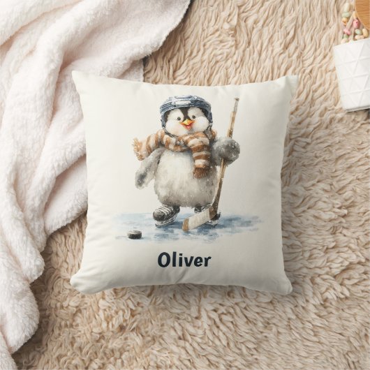 Personalized Winter Penguin Hockey Kid Kussen (Deken)