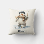 Personalized Winter Penguin Hockey Kid Kussen (Achterkant)