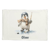Personalized Winter Penguin Hockey Kid Kussensloop (Achterkant)