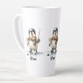 Personalized Winter Penguin Hockey Kid Latte Mok (Linkerhoek)