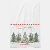 Personalized Winter Pine Tree Merry Christmas Theedoek (Verticaal)